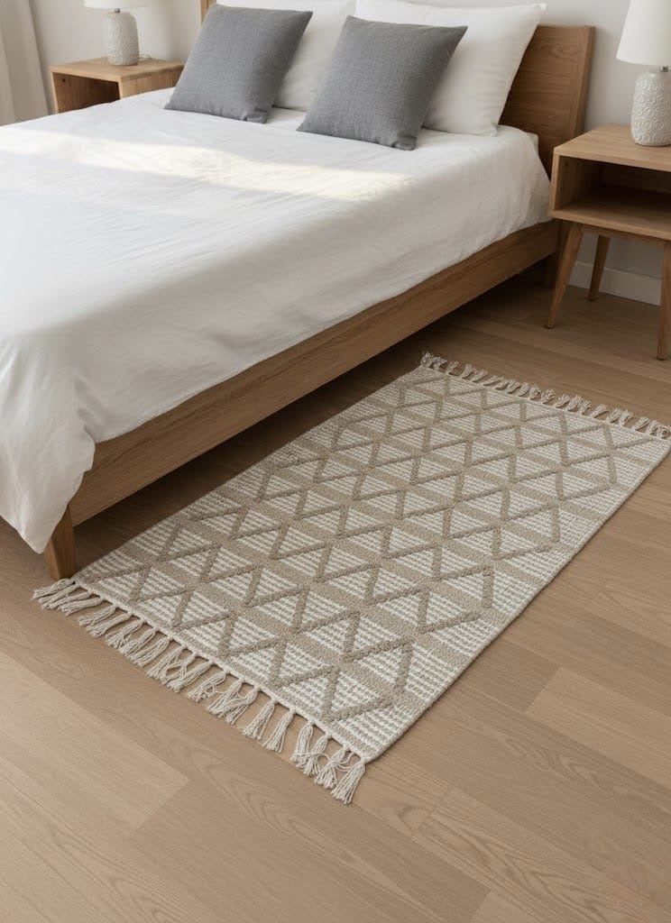 Ambrosia 50 x 80 cm Beige Handloom Cotton Rug With Tufted Diamond Pattern Small Woven Floor Mat Accent Piece And Blanket Style Texture For Entryway Bedroom Boho Decor - Image 5